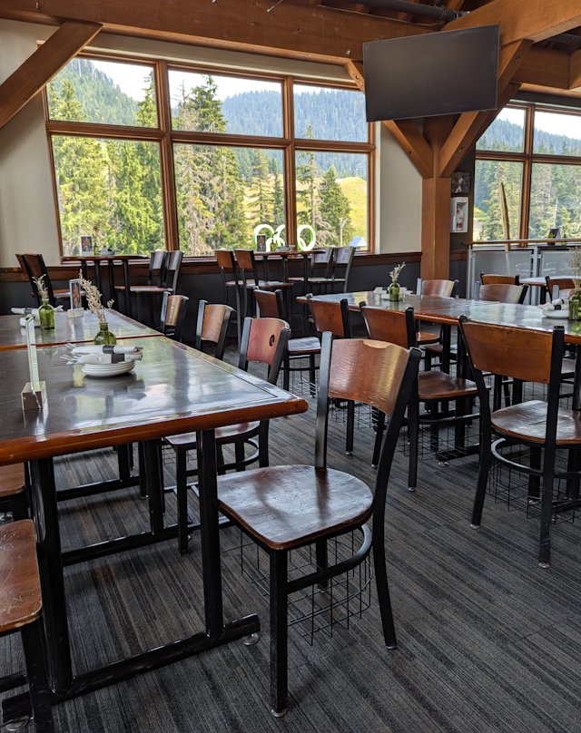 empty tables and chairs at the Crazy Raven resturant