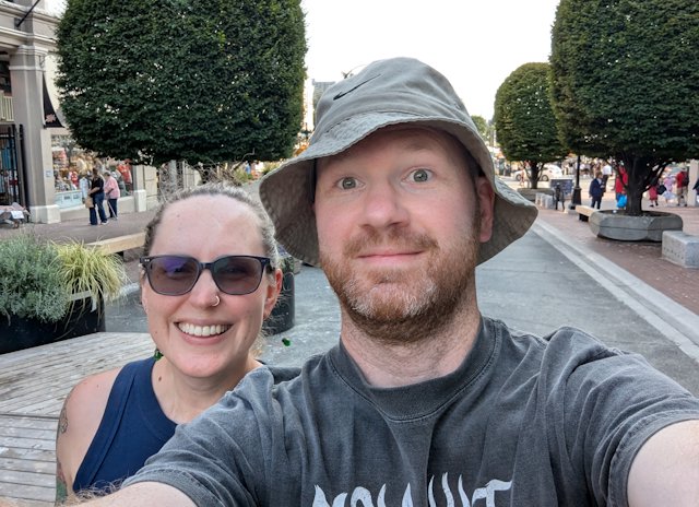 Josh and Stacey walking down the streets of victoria