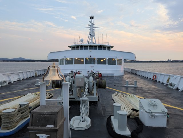 looking back on the ferry from the bow