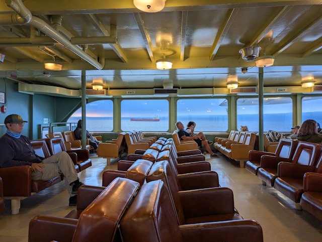 ship passing through the window in main seating area